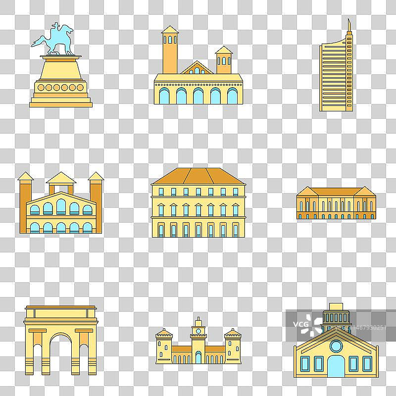 意大利米兰城市天际线图标彩色合集图片素材