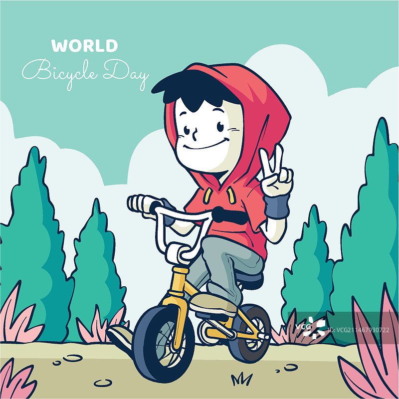 手绘世界自行车日插画图片素材