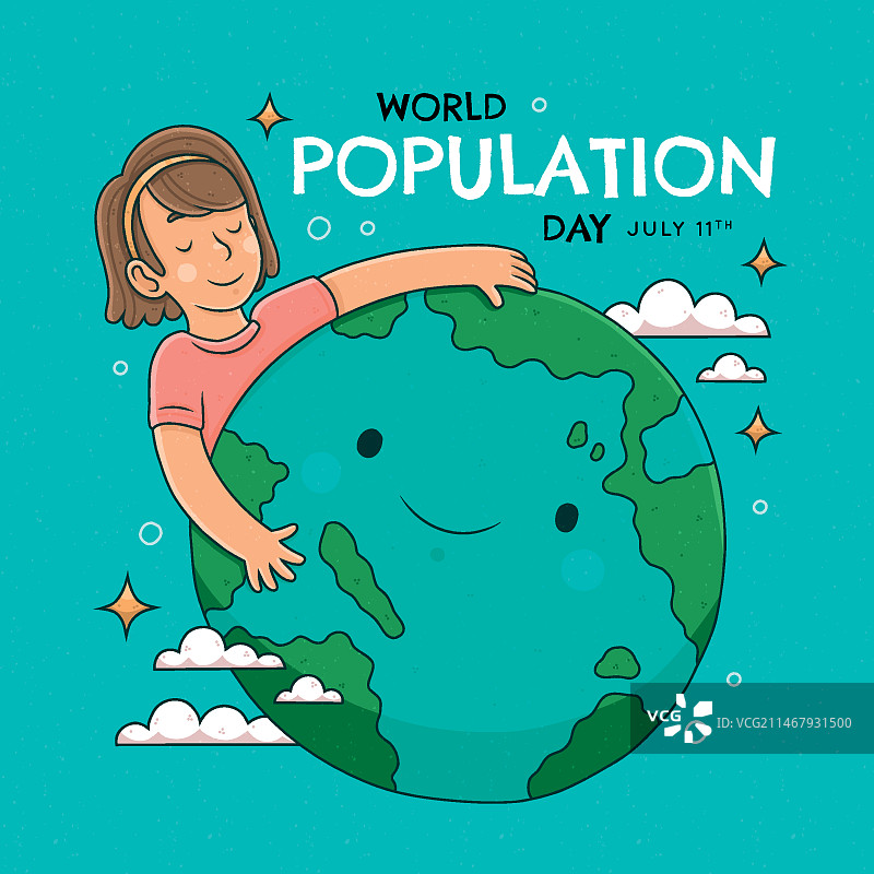 手绘世界人口日插画图片素材