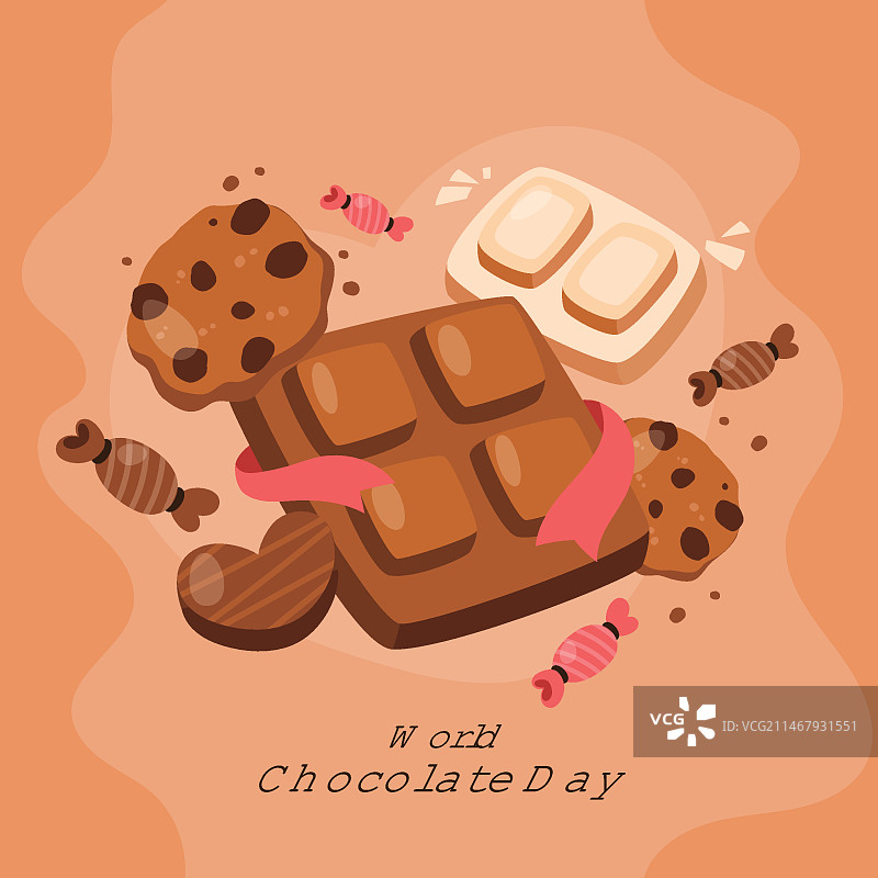 手绘世界巧克力日插画图片素材