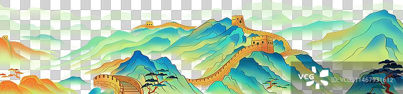 国潮风长城山川插画图片素材