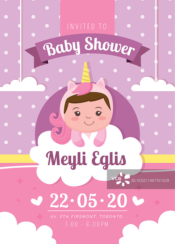 女婴迎新生邀请函图片素材