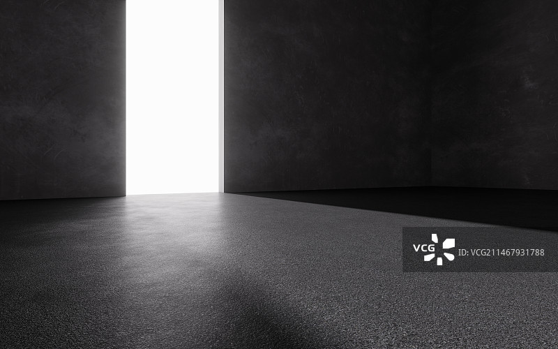 黑暗的房间开启的大门3D渲染图片素材