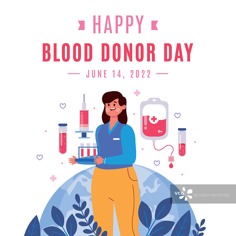 手绘世界献血日插画图片素材