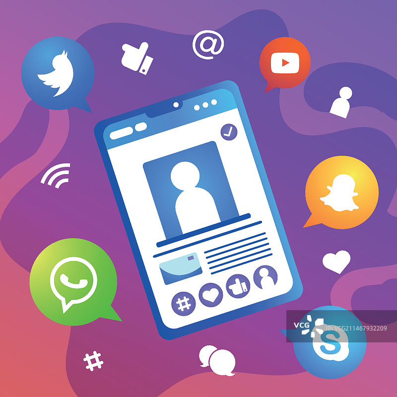 社交媒体日插画设计图片素材