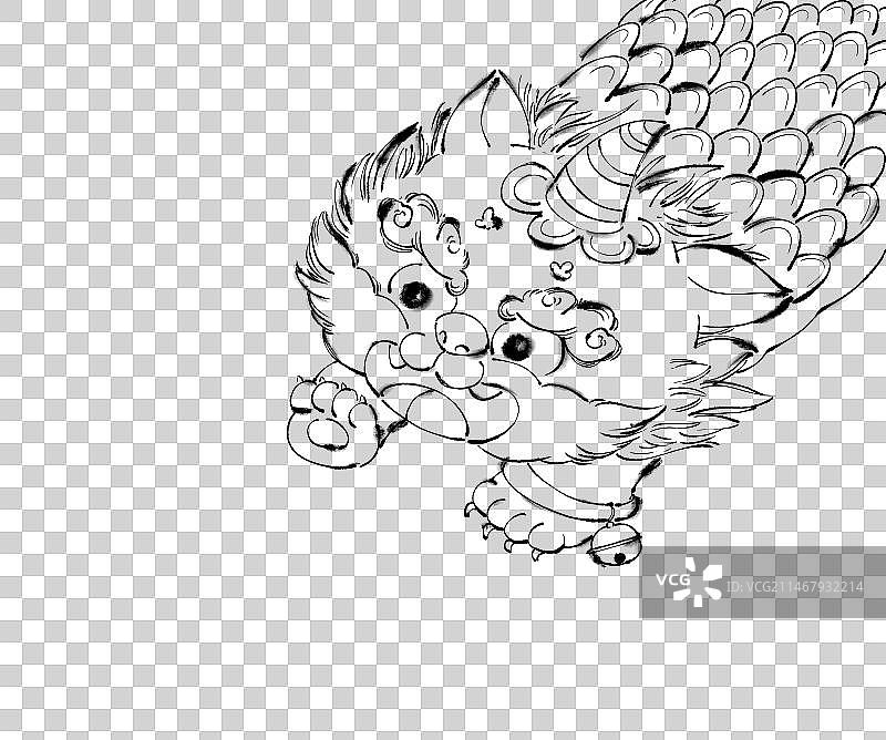 手绘水墨线条年兽可爱免抠元素图片素材