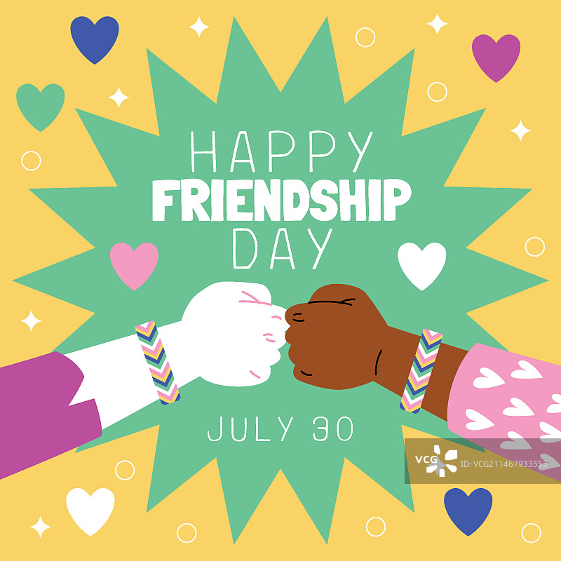 扁平风友谊日插画，朋友们互相碰拳图片素材