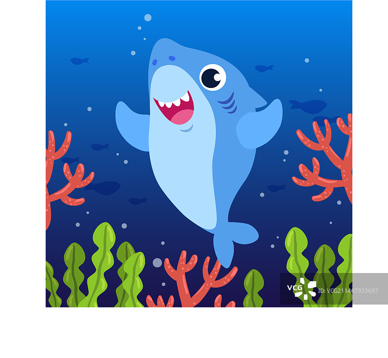 卡通风格的扁平设计小鲨鱼图片素材