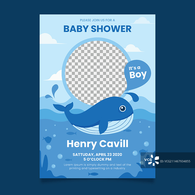 男婴派对邀请函模板（带照片）图片素材