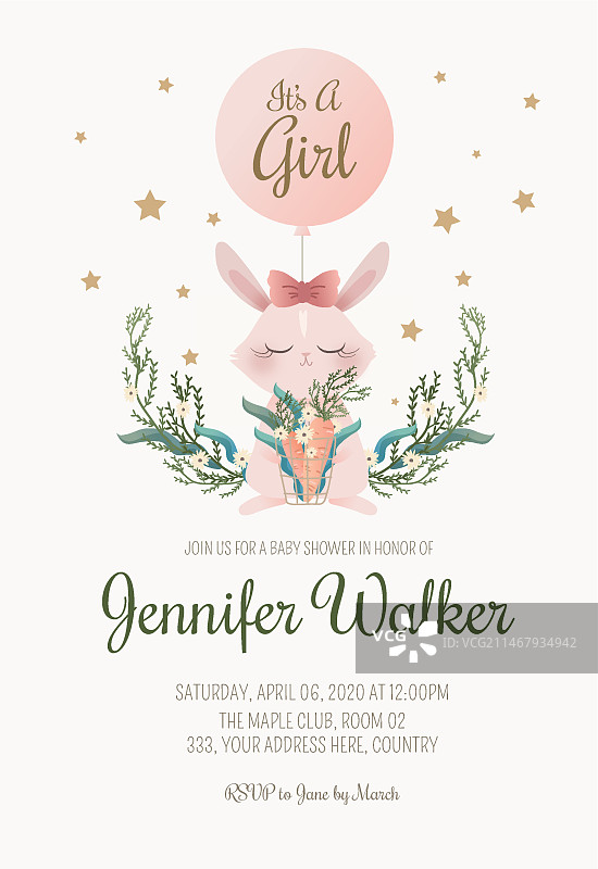 女婴欢迎派对邀请函模板图片素材