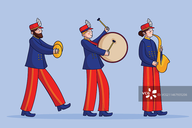 手绘游行乐队插画图片素材
