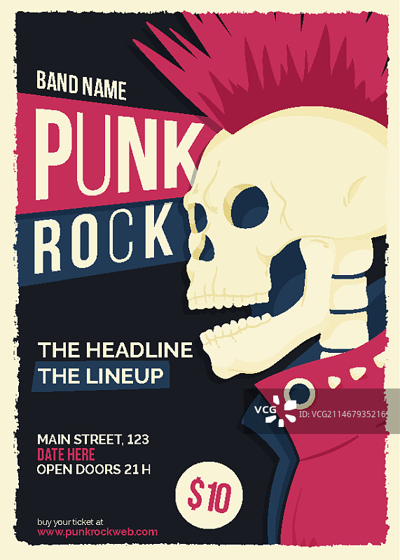 手绘扁平风朋克摇滚海报设计图片素材