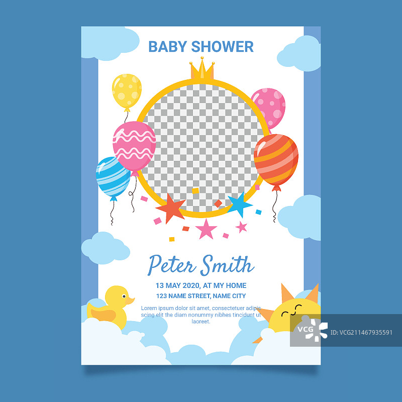 男婴派对邀请函模板（带照片）图片素材