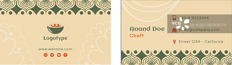 扁平风格印度餐厅横版名片图片素材