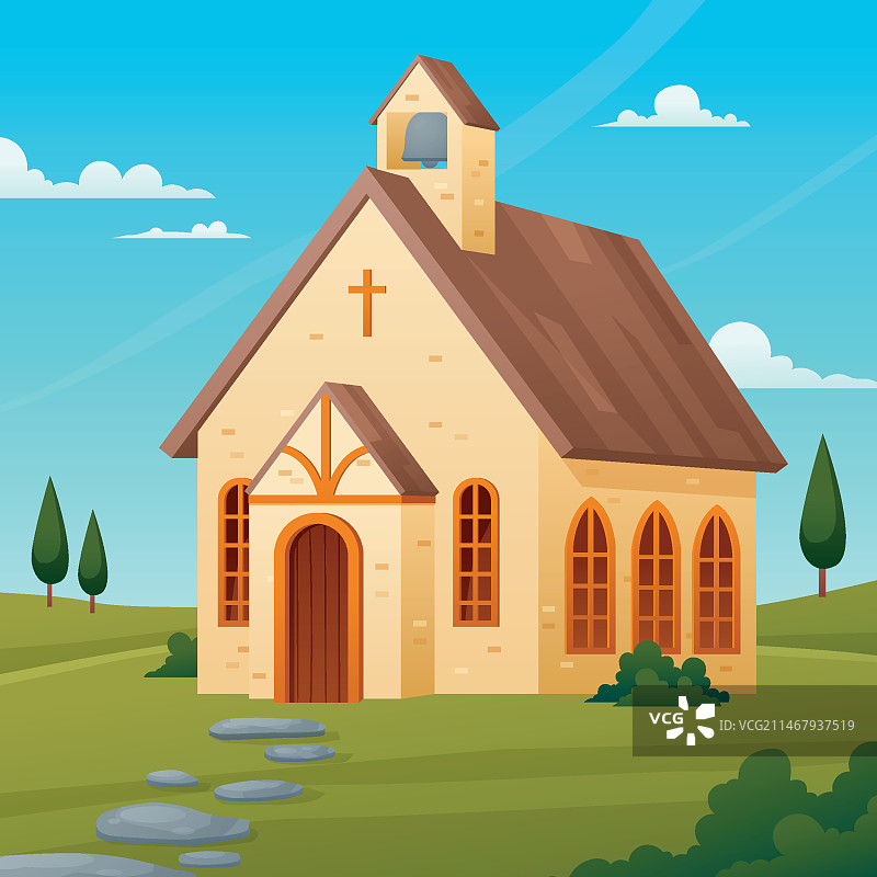 渐变教堂建筑插画图片素材