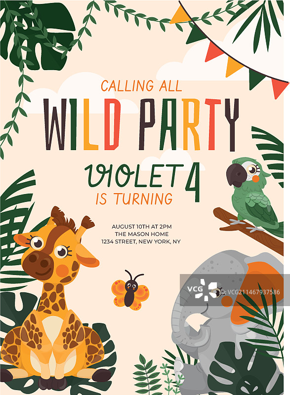 手绘丛林派对邀请函图片素材