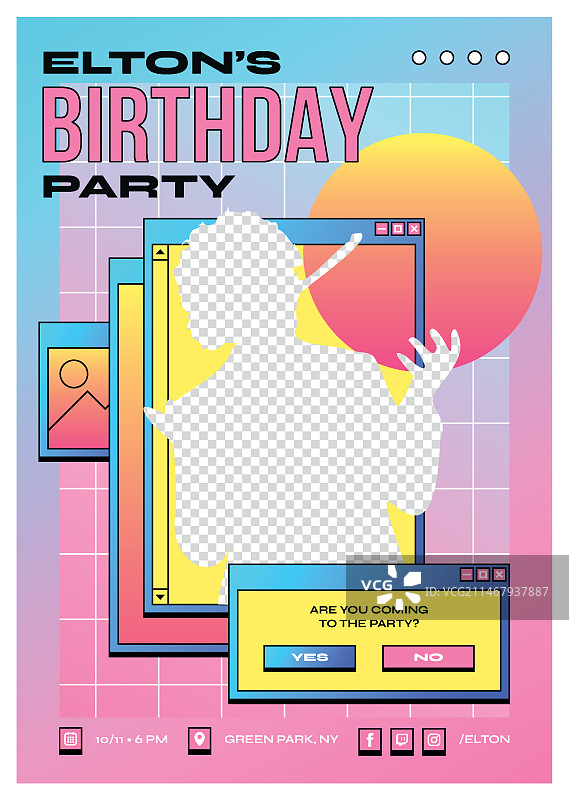 渐变复古蒸汽波生日竖版海报模板图片素材