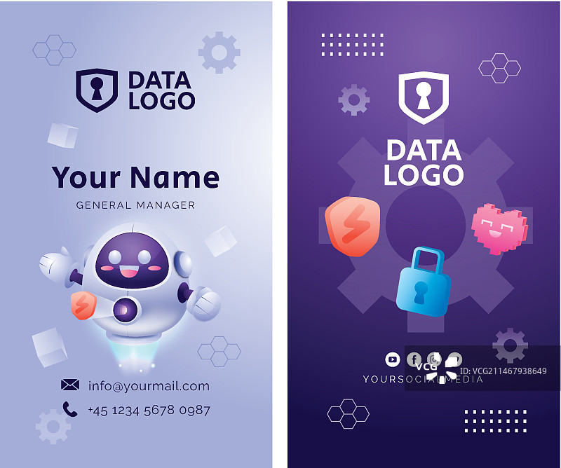 渐变色数据隐私名片模板图片素材