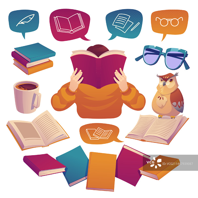 手绘读书俱乐部插画图片素材