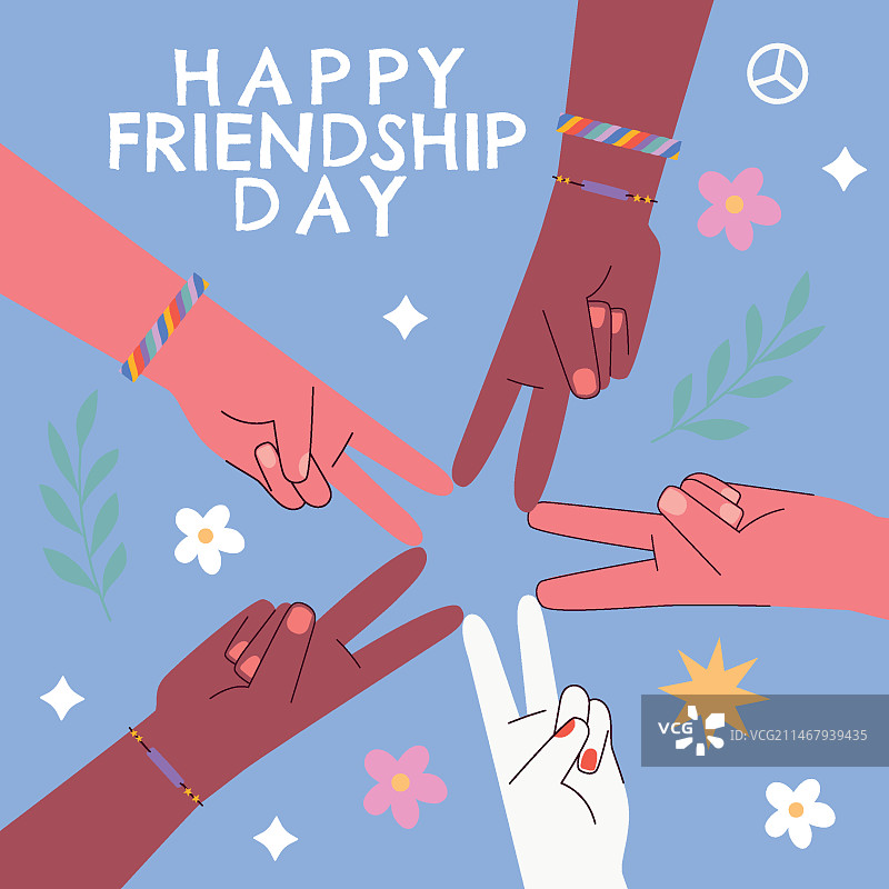 扁平风友谊日插画：手势和平图片素材