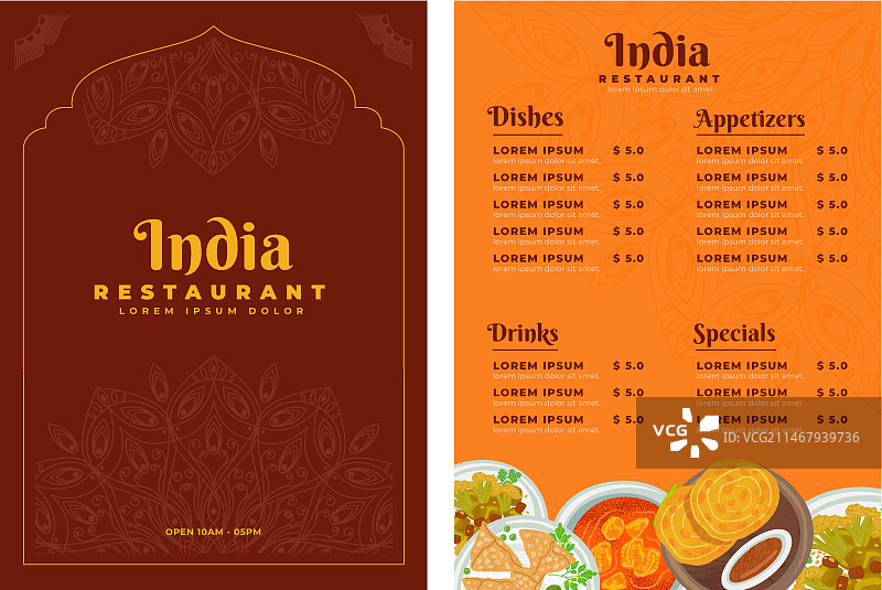 扁平风格印度菜单模板图片素材