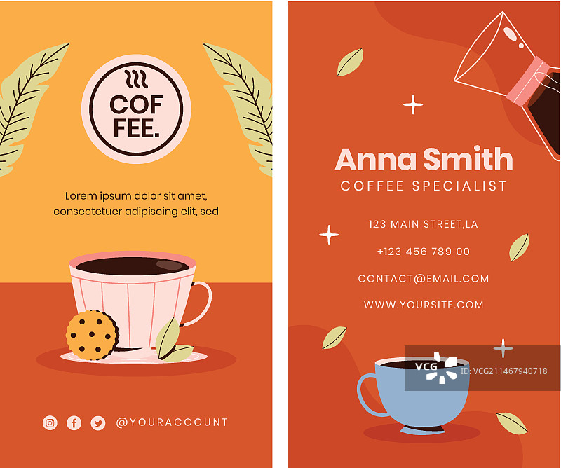 手绘咖啡种植园竖版名片图片素材