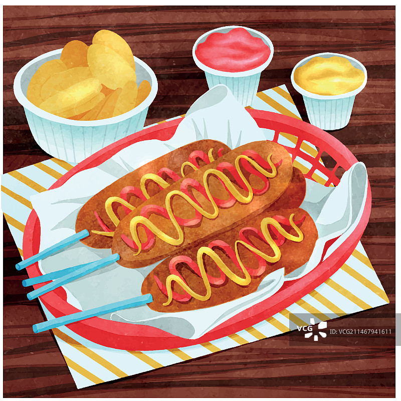 水彩玉米热狗插图图片素材