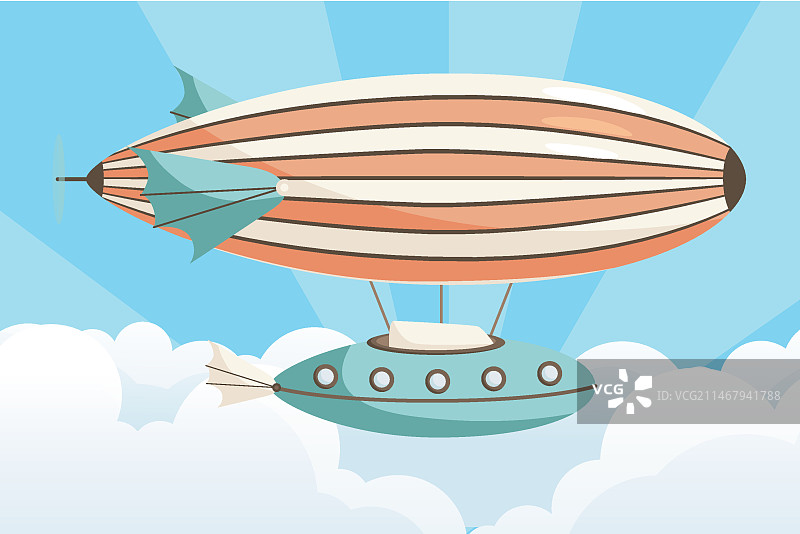 手绘扁平飞艇交通工具插画图片素材