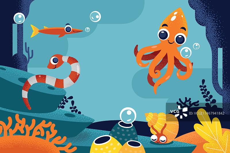 世界海洋日扁平风章鱼海蛇插画图片素材