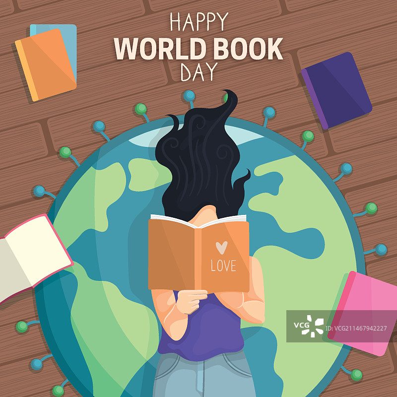 世界读书日快乐女孩和地球图片素材
