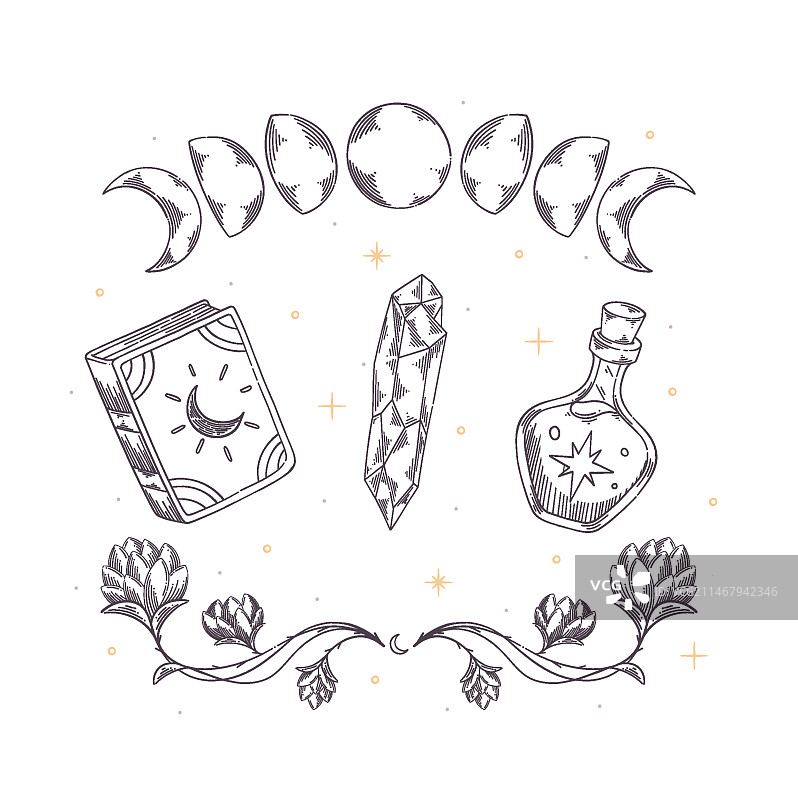 手绘波西米亚元素雕刻素材图片素材