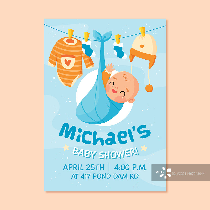 男宝宝迎婴聚会邀请函模板图片素材