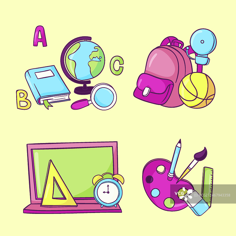 手绘返校季元素合集图片素材