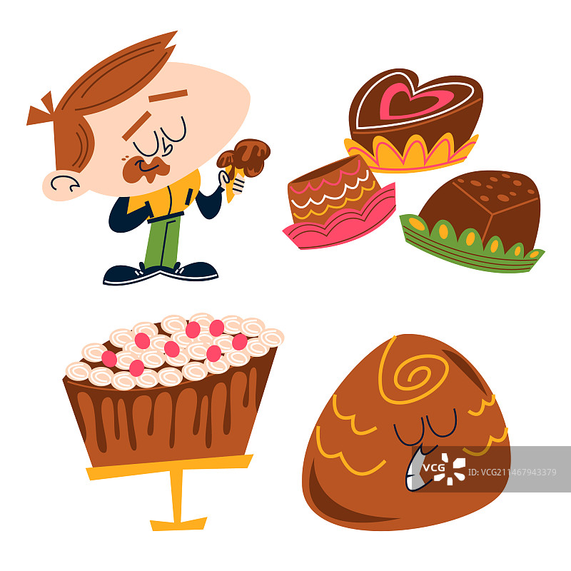 复古卡通巧克力贴纸图片素材