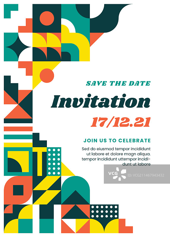 扁平风马赛克竖版邀请函模板图片素材