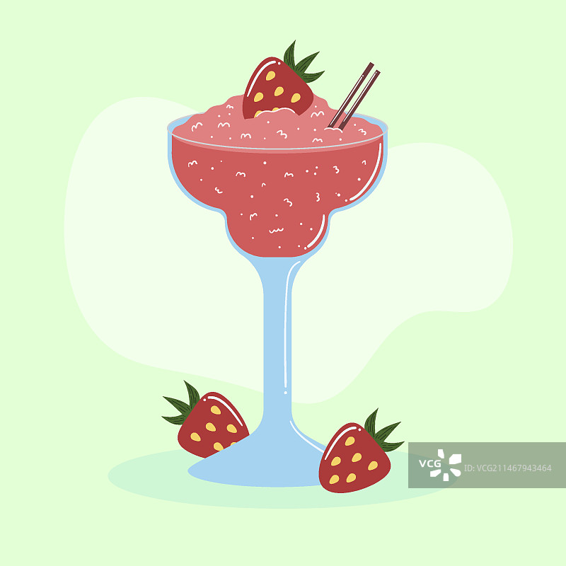 手绘草莓代基里鸡尾酒图片素材