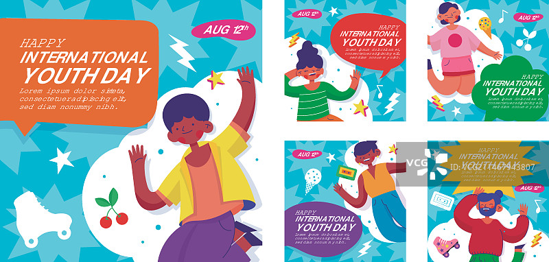 扁平风国际青年日Instagram帖子合集图片素材