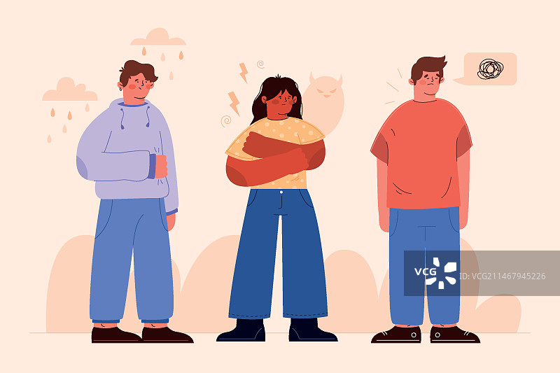 存在心理健康问题的人群插画图片素材