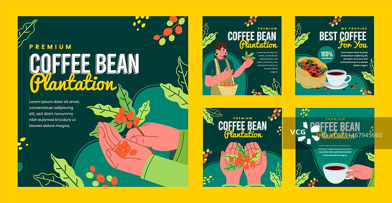 扁平风格咖啡种植园Instagram帖子图片素材