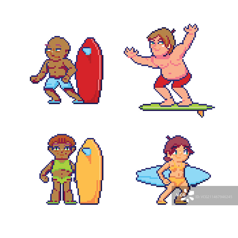 扁平像素冲浪者合集图片素材