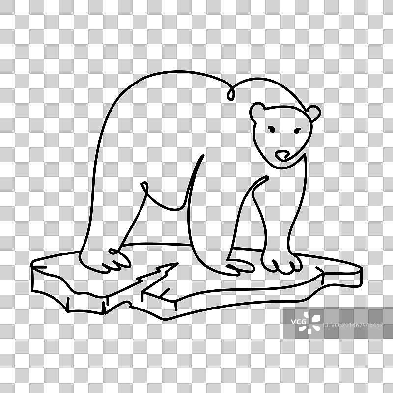 浮冰上的北极熊线条画图片素材