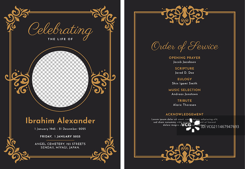 扁平风格葬礼服务流程单模板图片素材