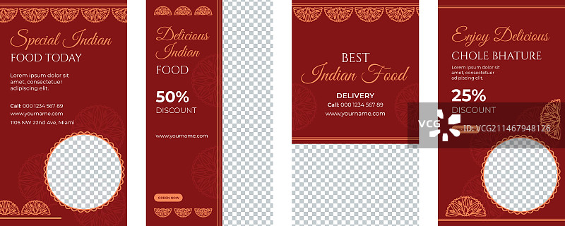 扁平风格印度餐厅Instagram快拍图片素材