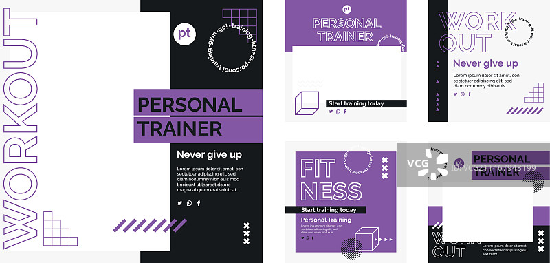 扁平风格私人教练Instagram帖子合集图片素材