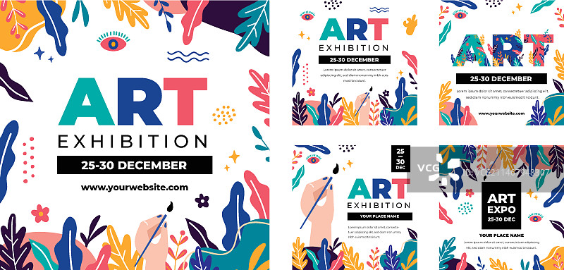 扁平风格叶子艺术展Instagram帖子图片素材