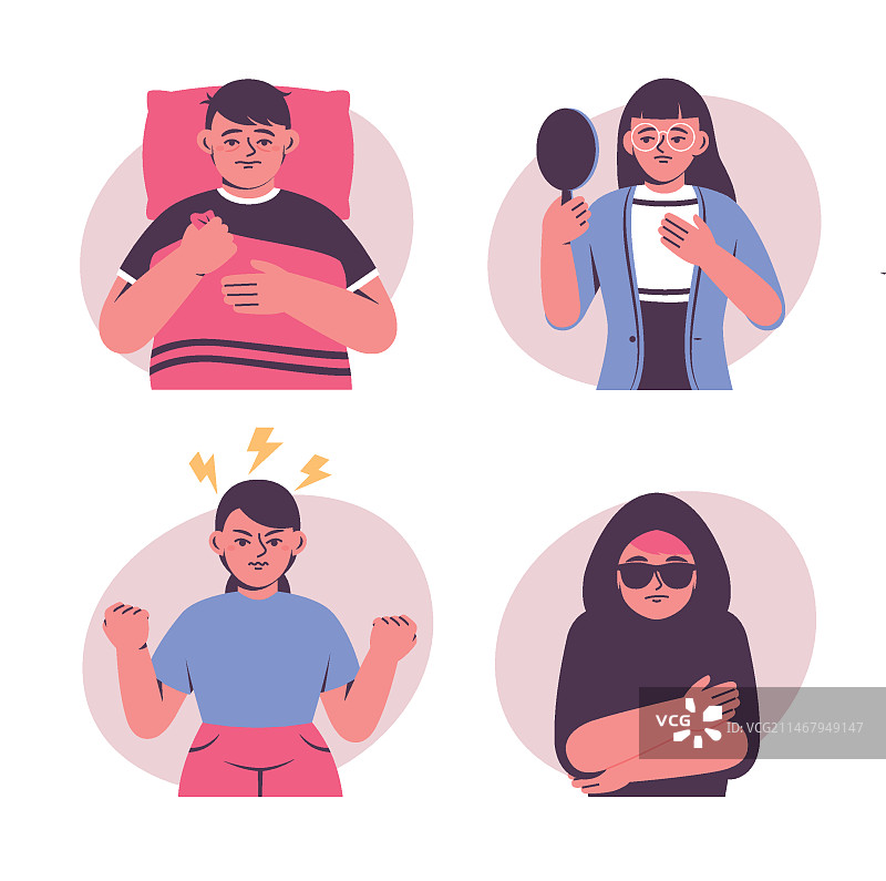 患有心理健康问题的扁平风格人物图片素材