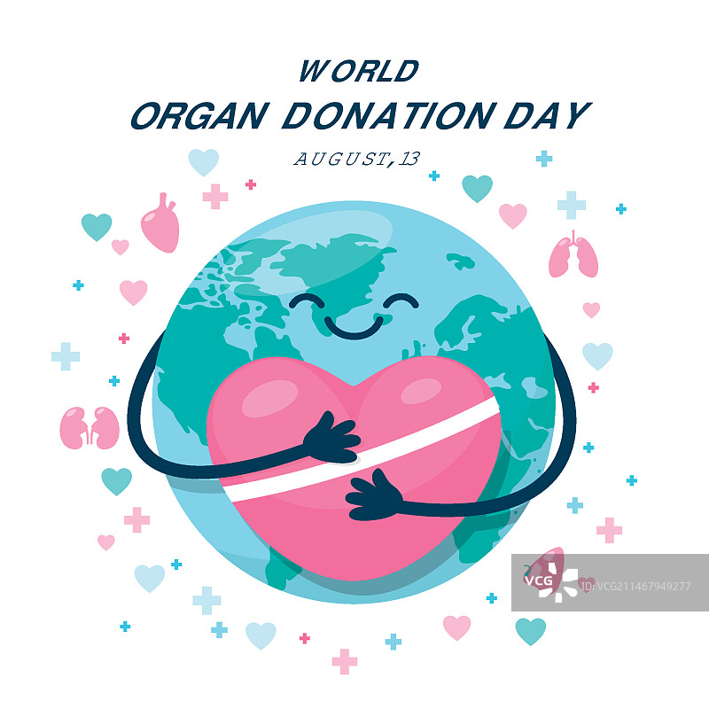 平面世界器官捐赠日插图与行星拥抱心脏图片素材