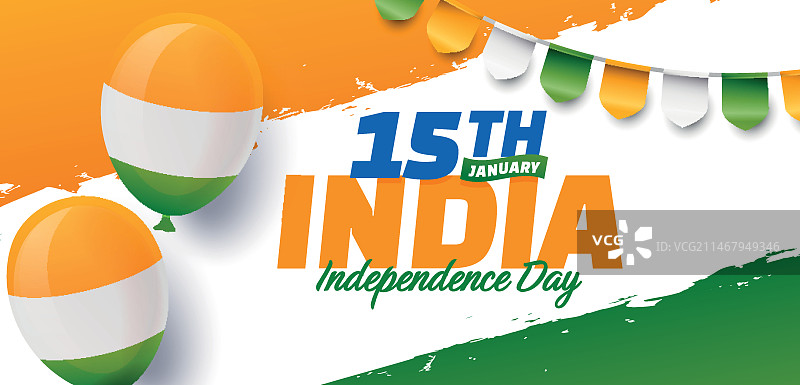 渐变印度独立日气球横版banner模板图片素材