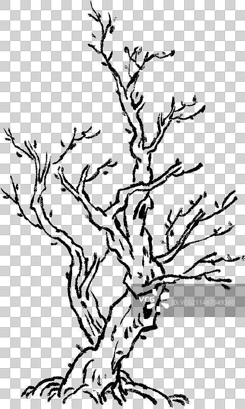 秋冬季节枯树中国画元素图片素材