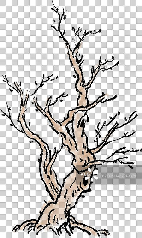 秋冬季节枯树中国画元素图片素材